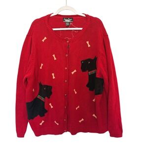 Vtg 90s Extra Point Scottie Dog Red Cardigan Sweater 3X Grandmacore Teacher Cute